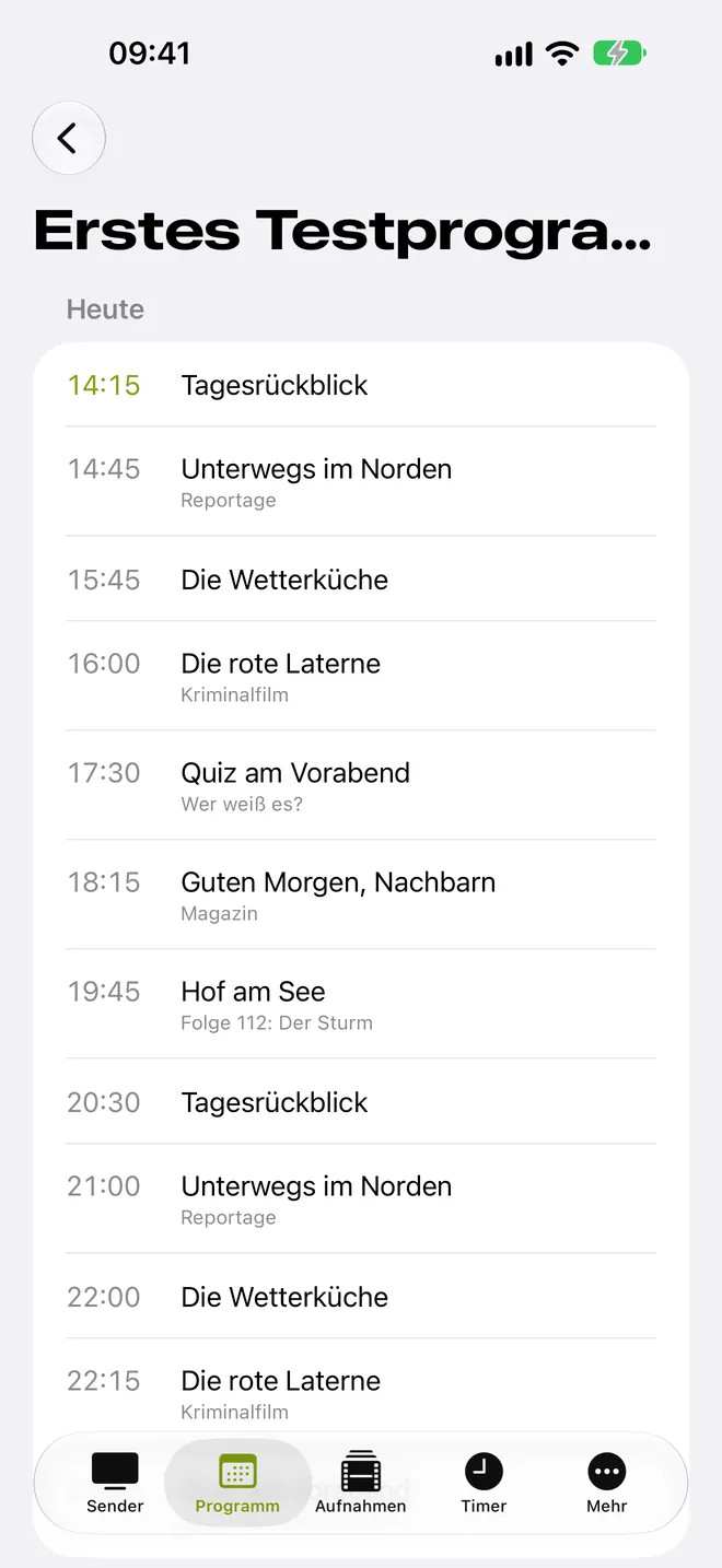 Programm eines Senders für den ganzen Tag