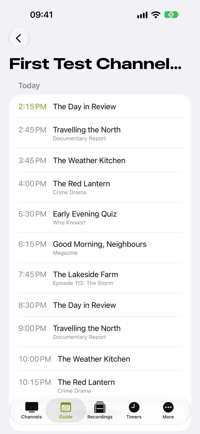 A channel's schedule for the whole day